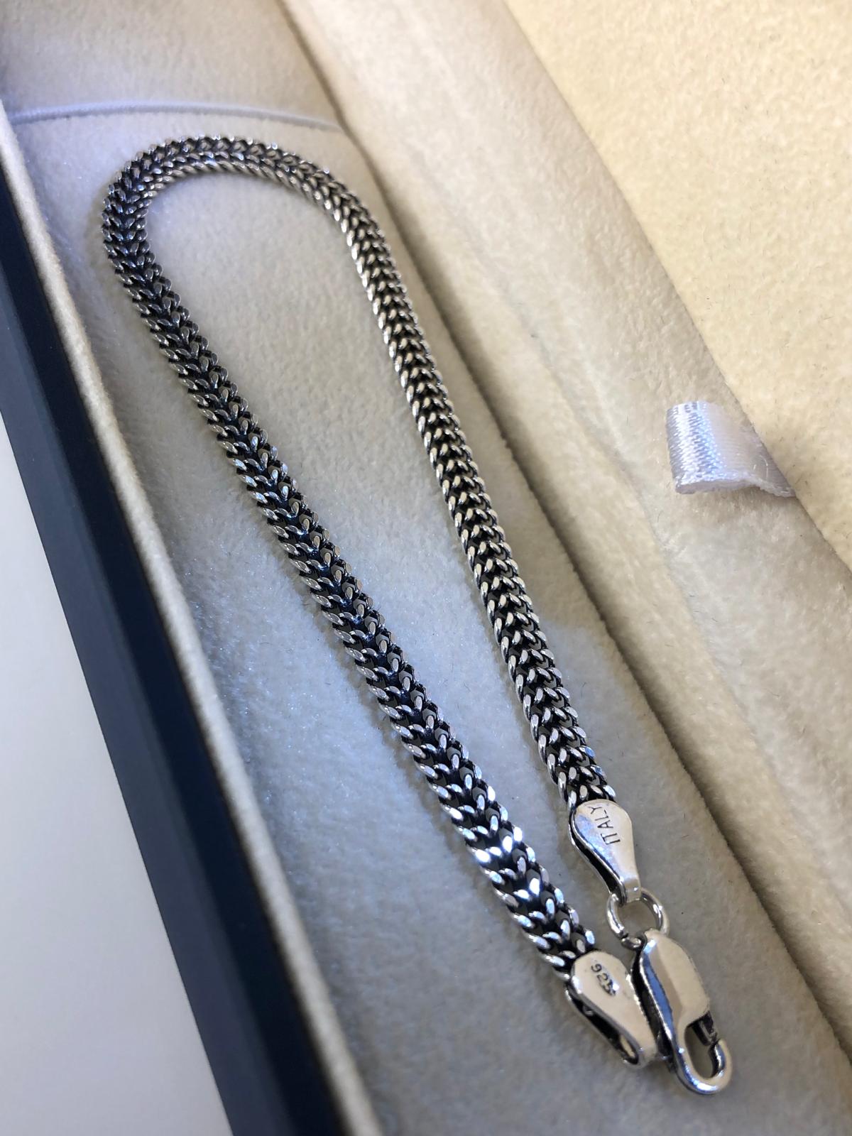 Erkek Gümüş Bileklik - 4mm Ezme Tilki Old Money İtaly Luxury Erkek Bileklik • Işıklı Kutuda