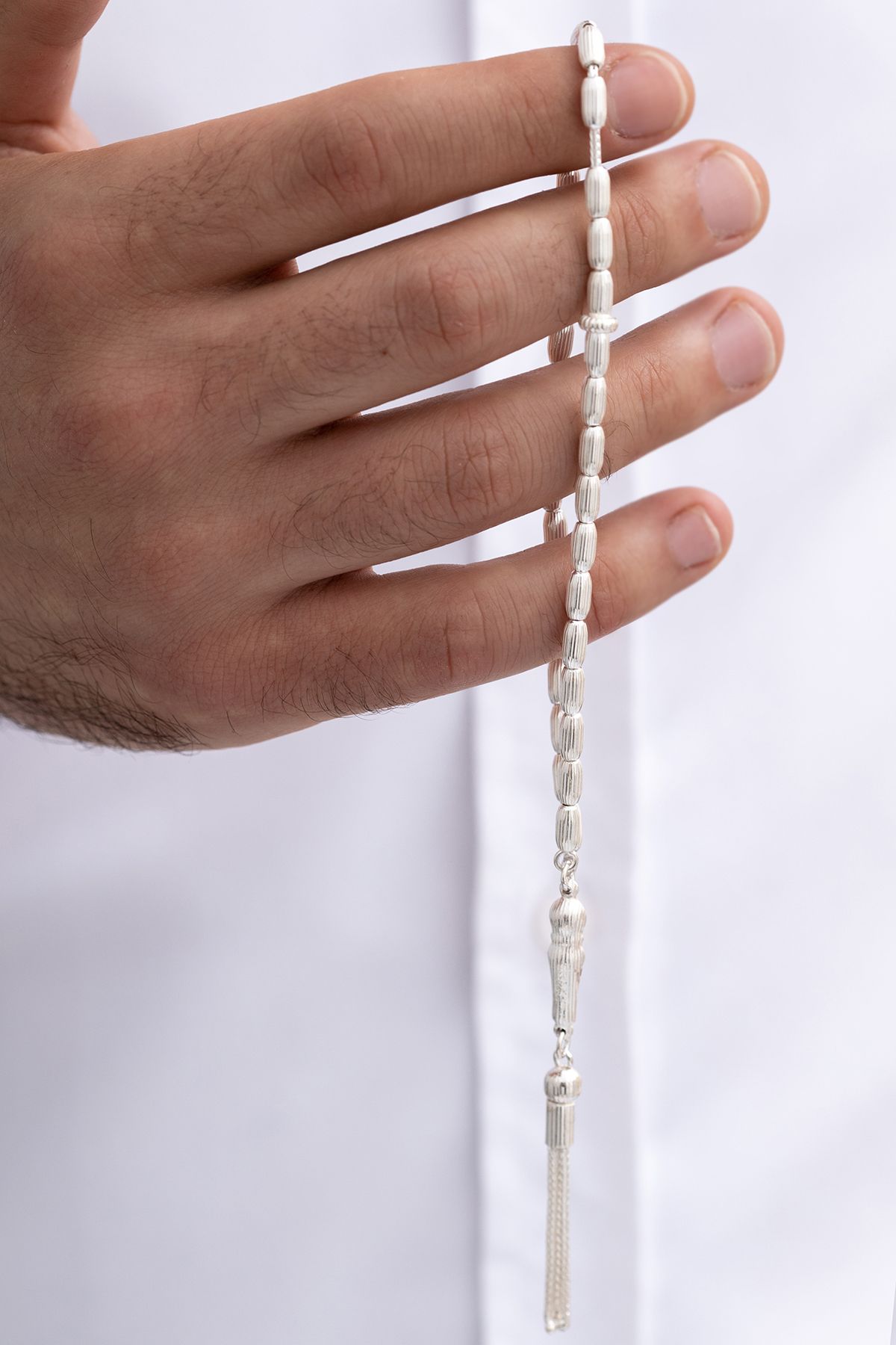 Erkek Gümüş Tesbih - Arpa Kesim Çizgili Orta Bilek Boy 14,5gr • Sevgiliye • Eşe • Babaya 