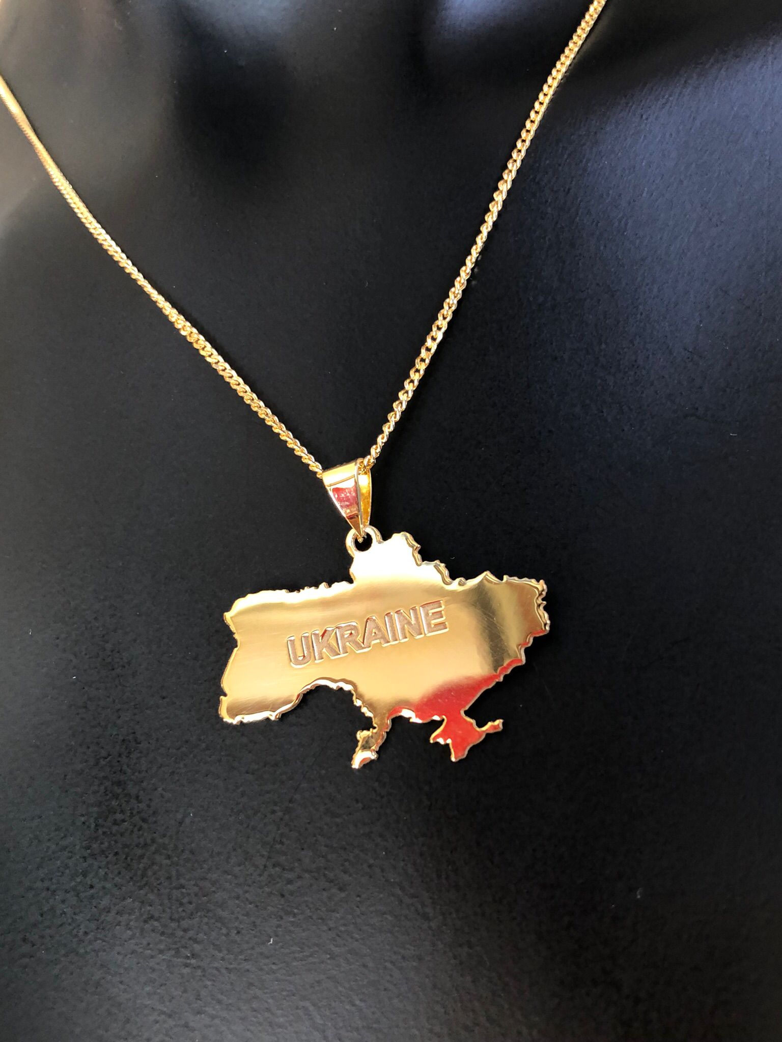 Kadın Erkek Gümüş Kolye - Ukranie (UKRANYA) Haritası Bayrağı Gold Renk 925 Ayar Ülke Kolye