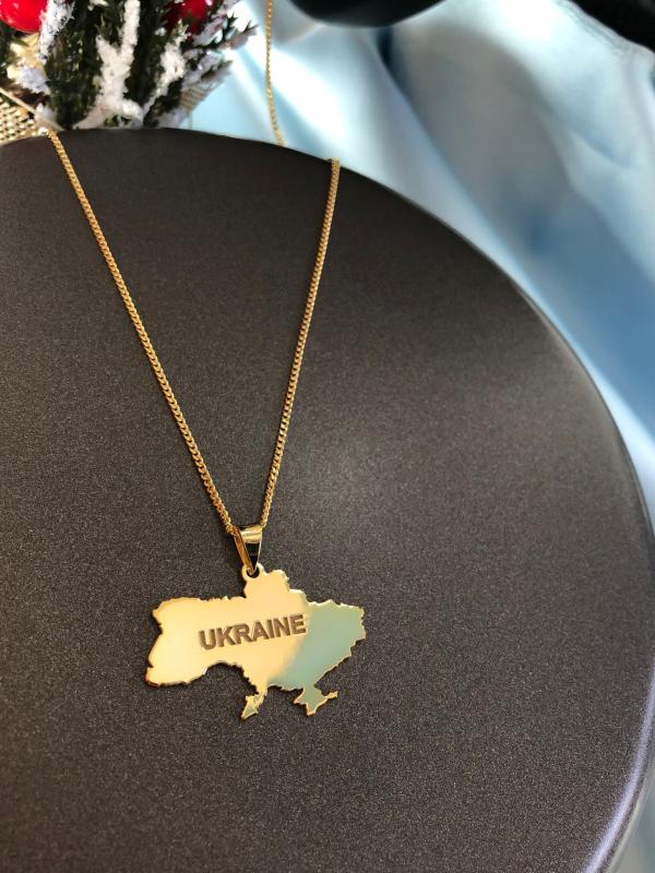 Kadın Erkek Gümüş Kolye - Ukranie (UKRANYA) Haritası Bayrağı Gold Renk 925 Ayar Ülke Kolye
