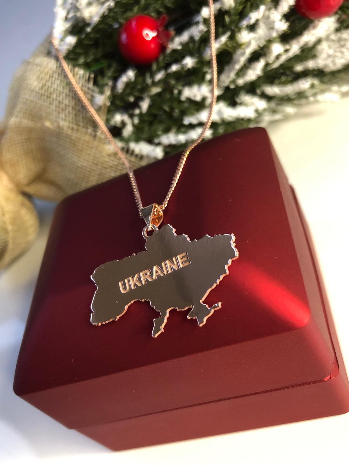 Kadın Gümüş Kolye - Ukranie (UKRAYNA) Haritası Bayrağı Rose Renk 925 Ayar Gümüş Ülke Kolye