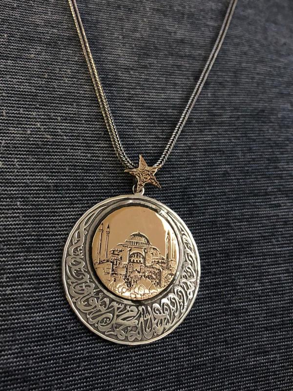 Vog Ay Yıldız Kelime-i Tevhid V Ayasofya Camii 925 Gümüş Sevgiliye Eşe Hediye Kolye