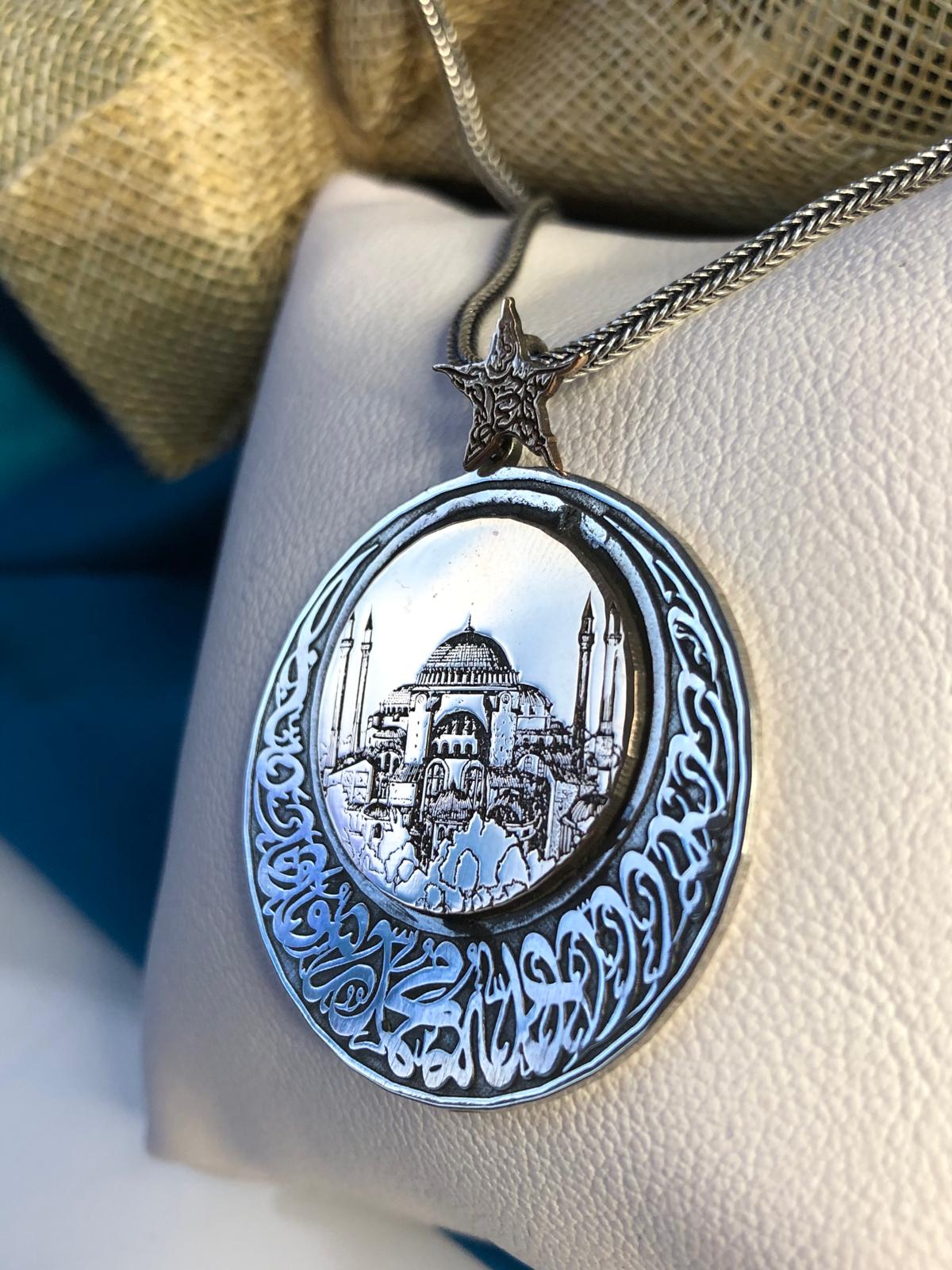 Vog Ay Yıldız Kelime-i Tevhid V Ayasofya Camii 925 Gümüş Sevgiliye Eşe Hediye Kolye