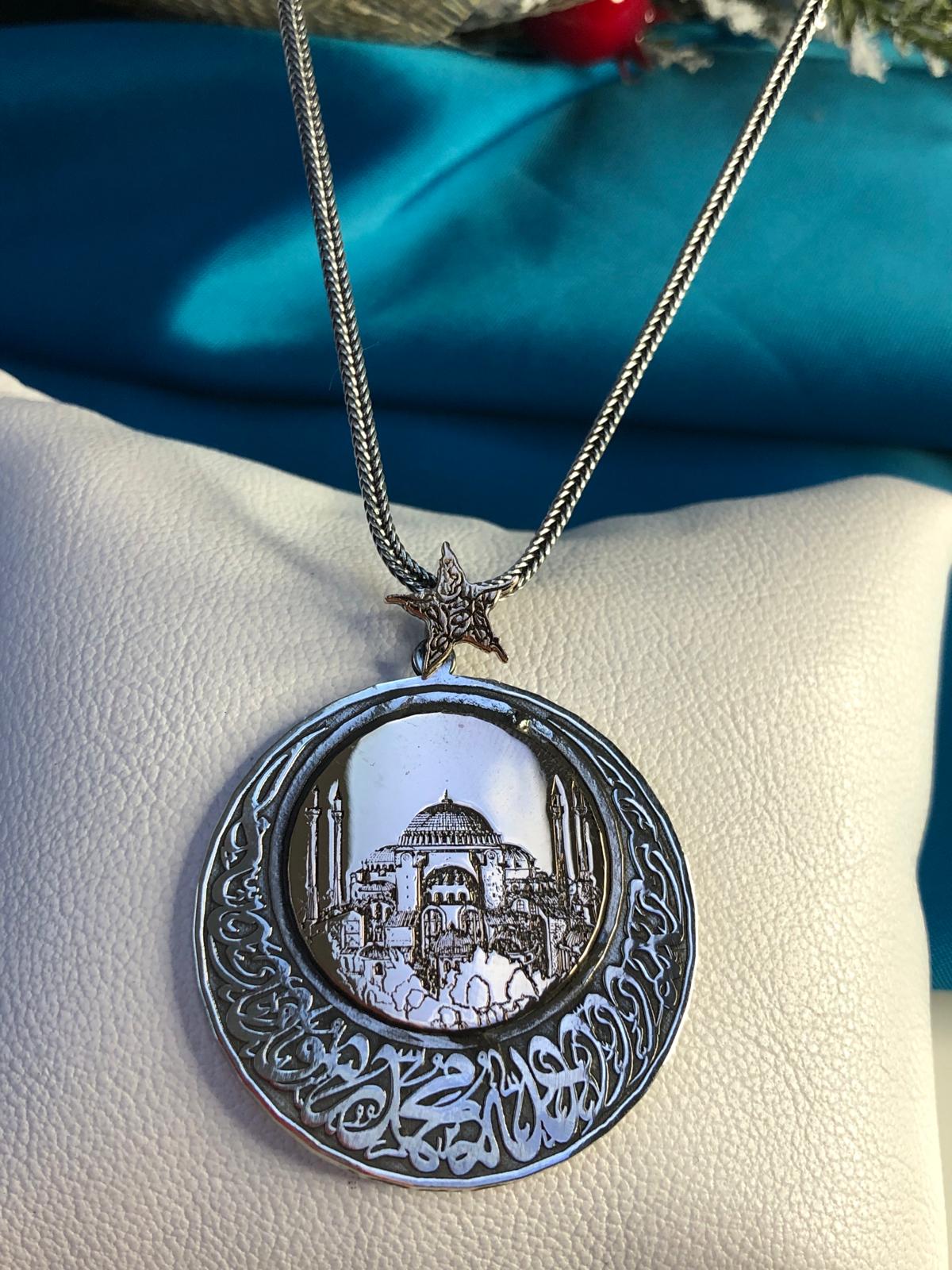 Vog Ay Yıldız Kelime-i Tevhid V Ayasofya Camii 925 Gümüş Sevgiliye Eşe Hediye Kolye