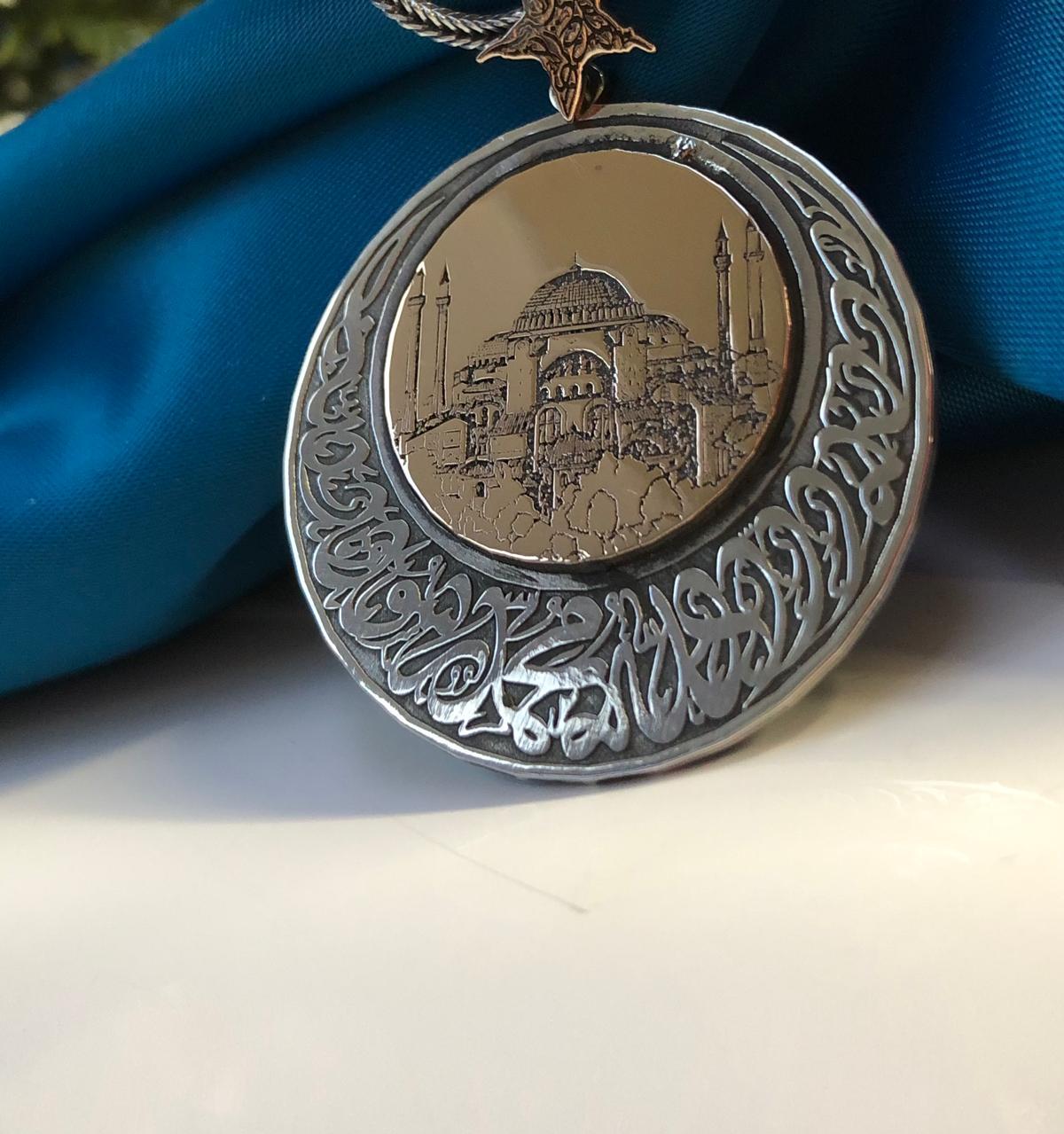 Vog Ay Yıldız Kelime-i Tevhid V Ayasofya Camii 925 Gümüş Sevgiliye Eşe Hediye Kolye