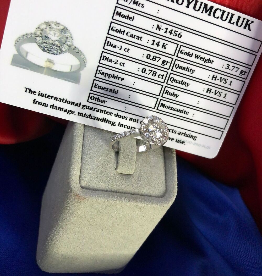 VOG D1:0.87CT H-VS1 D2:0.78 H-VS1 CT PIRLANTA TEKTAŞ 14 AYAR ALTIN ŞIK TASARIM BEYAZ RENK YÜZÜK