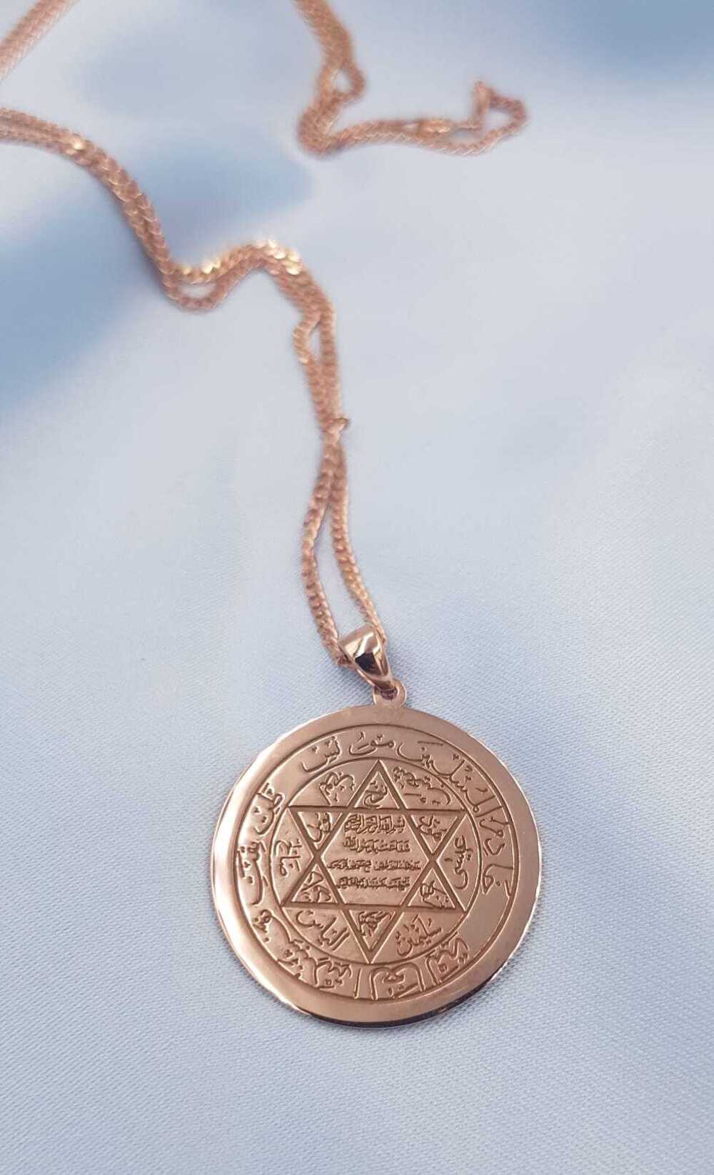 Hz.muhammedin Mührü Ve Hz.süleymanın Mührü Çift Yön Dizayn 925 Ayar Gümüş Rose Renk Kolye