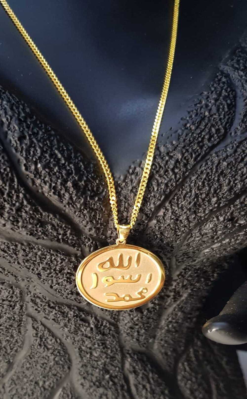 Hz.muhammedin Mührü Ve Hz.süleymanın Mührü Çift Yön Dizayn 925 Ayar Gümüş Sarı Renk Kolye