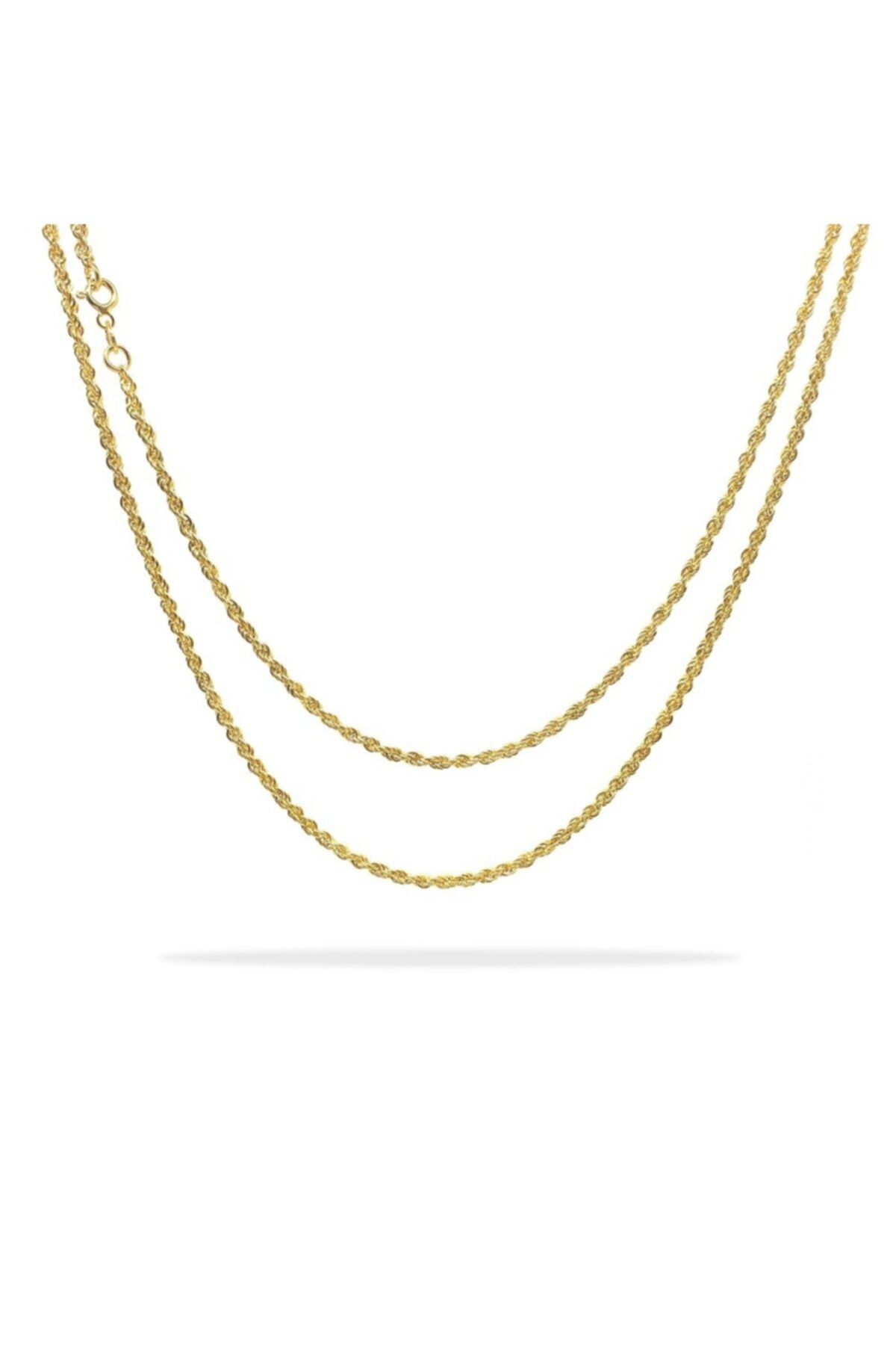 Vog 2.5 Mm 24 Ayar Sarı Altın Kaplama Burma Model Halat Zincir 925 Ayar Unisex Gümüş Kolye