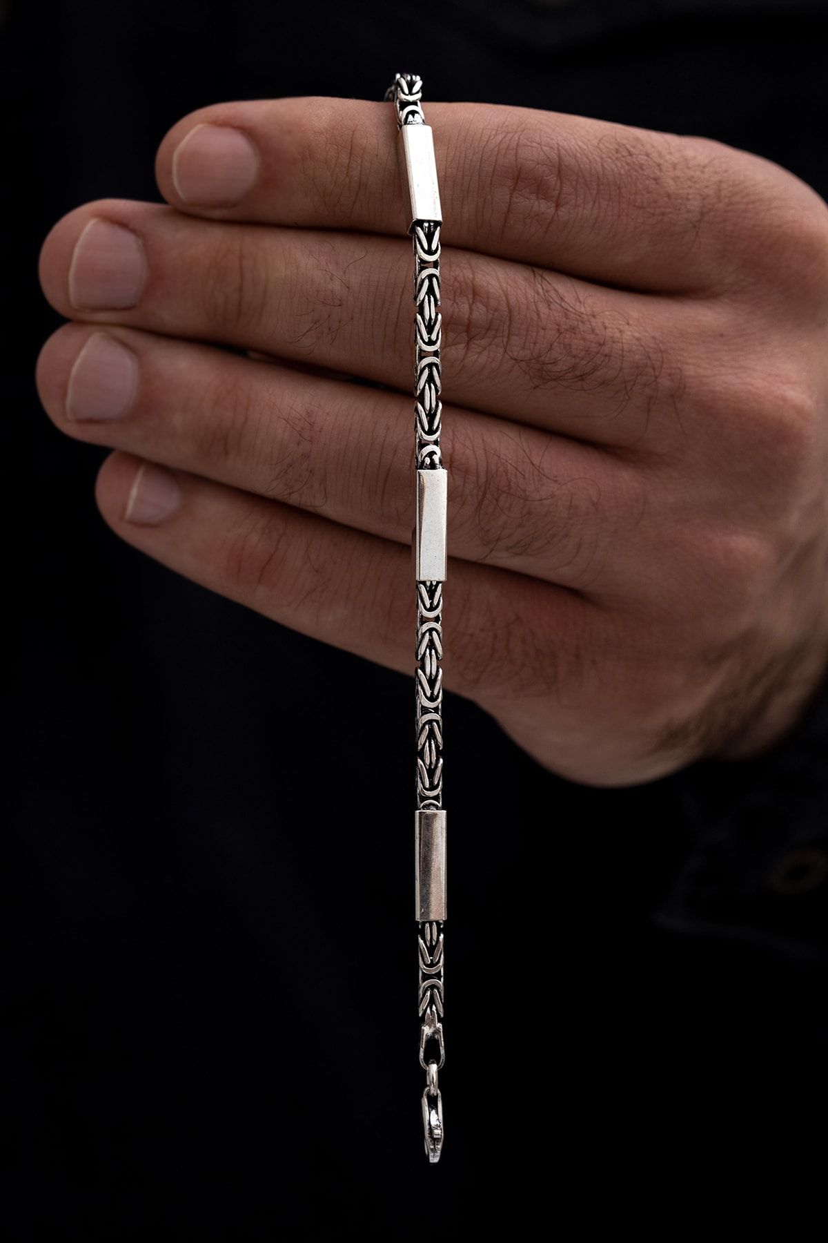 Vog Kare Parçalı Erkek Kral 925 Ayar Gümüş Bileklik Künye 2,8mm Orta Kalınlıkta
