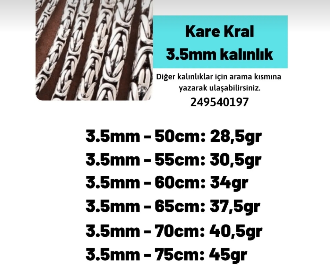 3.5Mm Kare Kral Model 925 Ayar Gümüş Kolye