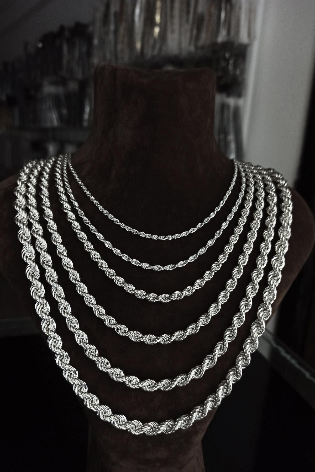5.5mm Burma Model Halat Zincir 925 Ayar Unisex Gümüş Kolye