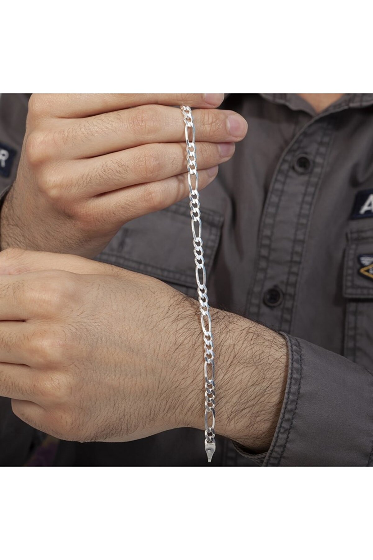 VOG 6mm Figaro Model 925 Ayar Gümüş Erkek Bileklik Künye SARI,ROZE SEÇENEĞİ 