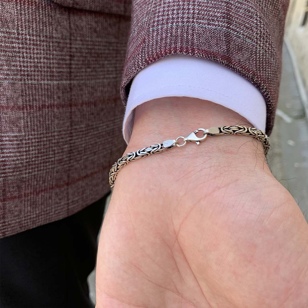 VOG 7.5mm Kare Model Erkek 925 Ayar Gümüş Kral Bileklik Künye  SARI,ROZE SEÇENEĞİ