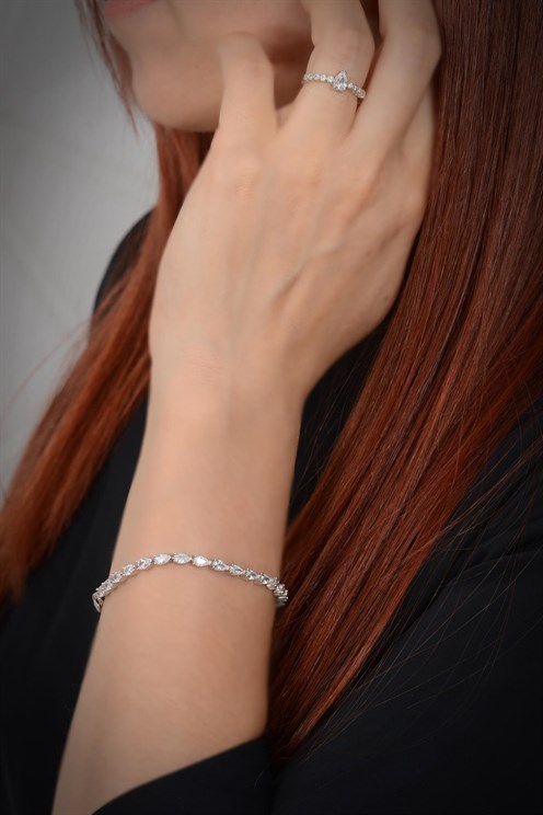 Açela Zirconia Taşlı 925 Ayar Gümüş Su Yolu Set - Düğün - Nişan - Söz - Sevgiliye - Eşe Takım