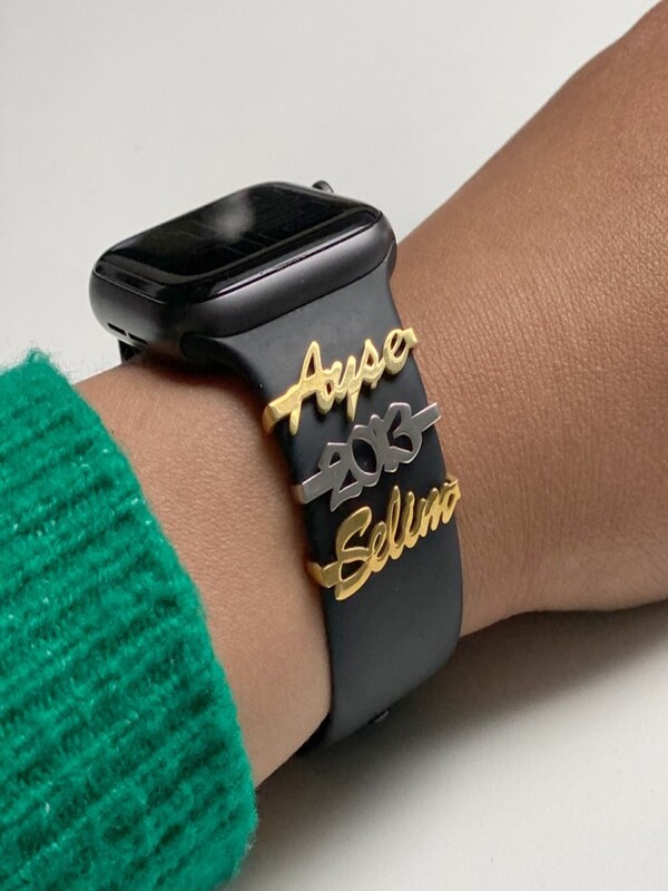 Vog 925 Ayar Gümüş Apple Watch Uyumlu Kişiye Özel Charm İsim Model Kordon Aksesuarı