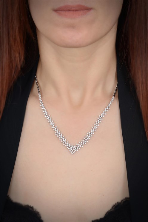 Vog Arın Zirconia Taşlı 925 Ayar Gümüş Su Yolu Set - Düğün - Nişan - Söz - Sevgiliye - Eşe Takım