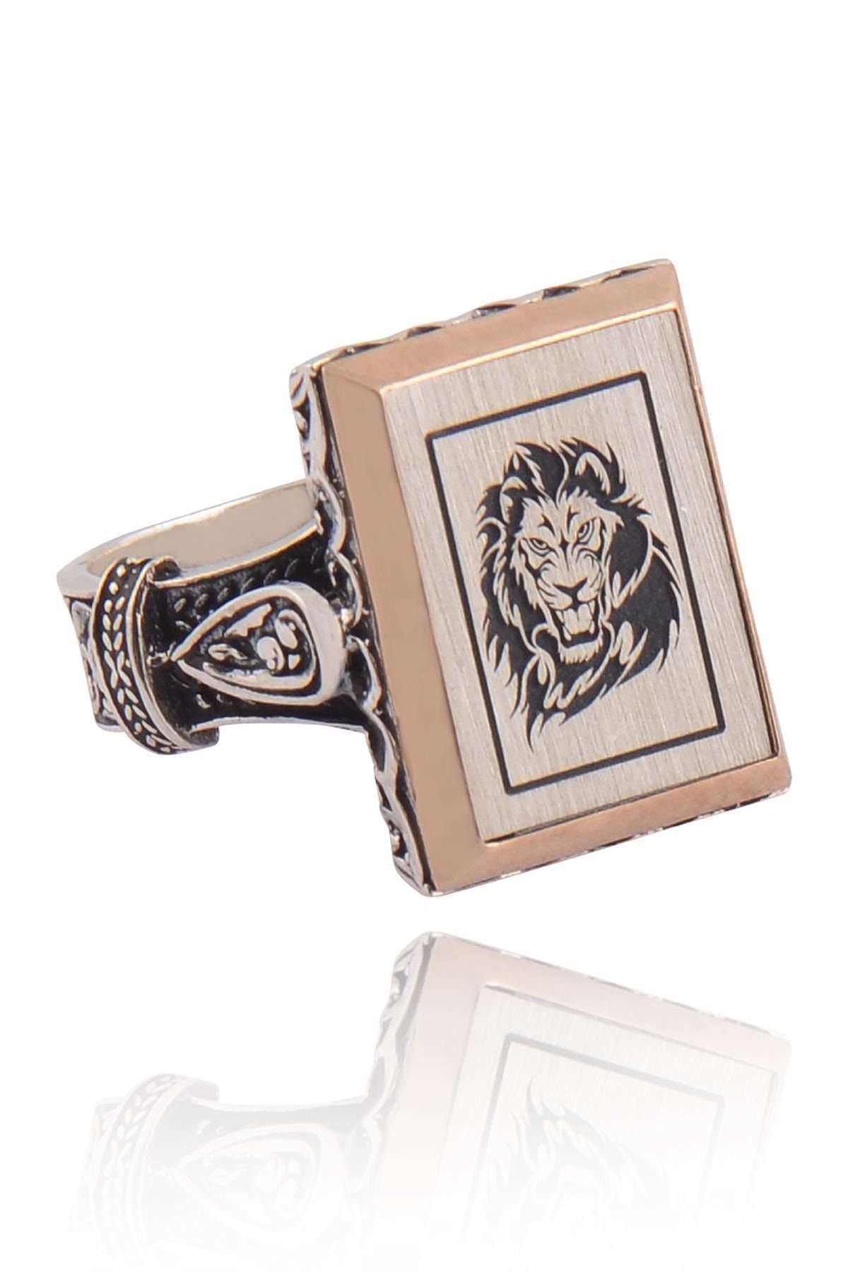 Vog Aslan (Lion) Başı Model Yanı Işlemeli  925 Ayar Gümüş Erkek Yüzük