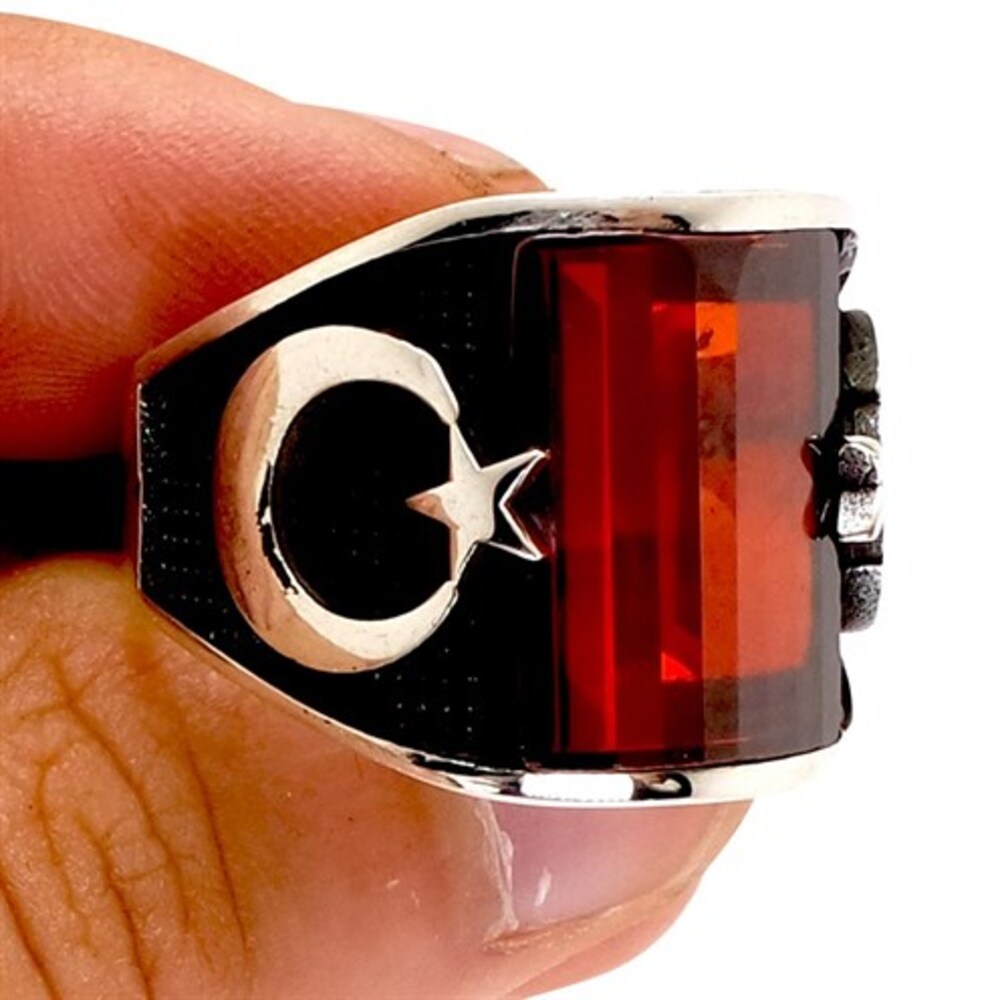 Vog Ay Yıldız  3 Farklı Taş Renk Seçeneği 925 Ayar Gümüş Erkek Yüzük