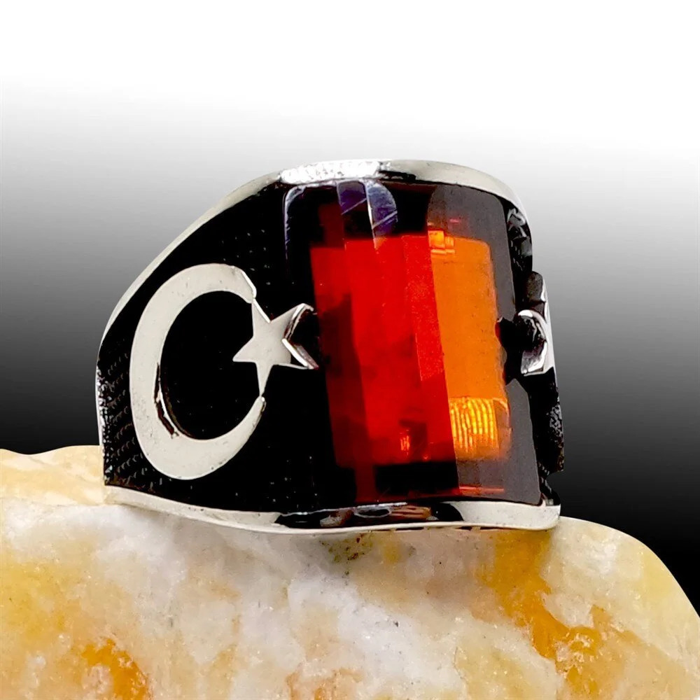 Vog Ay Yıldız  3 Farklı Taş Renk Seçeneği 925 Ayar Gümüş Erkek Yüzük