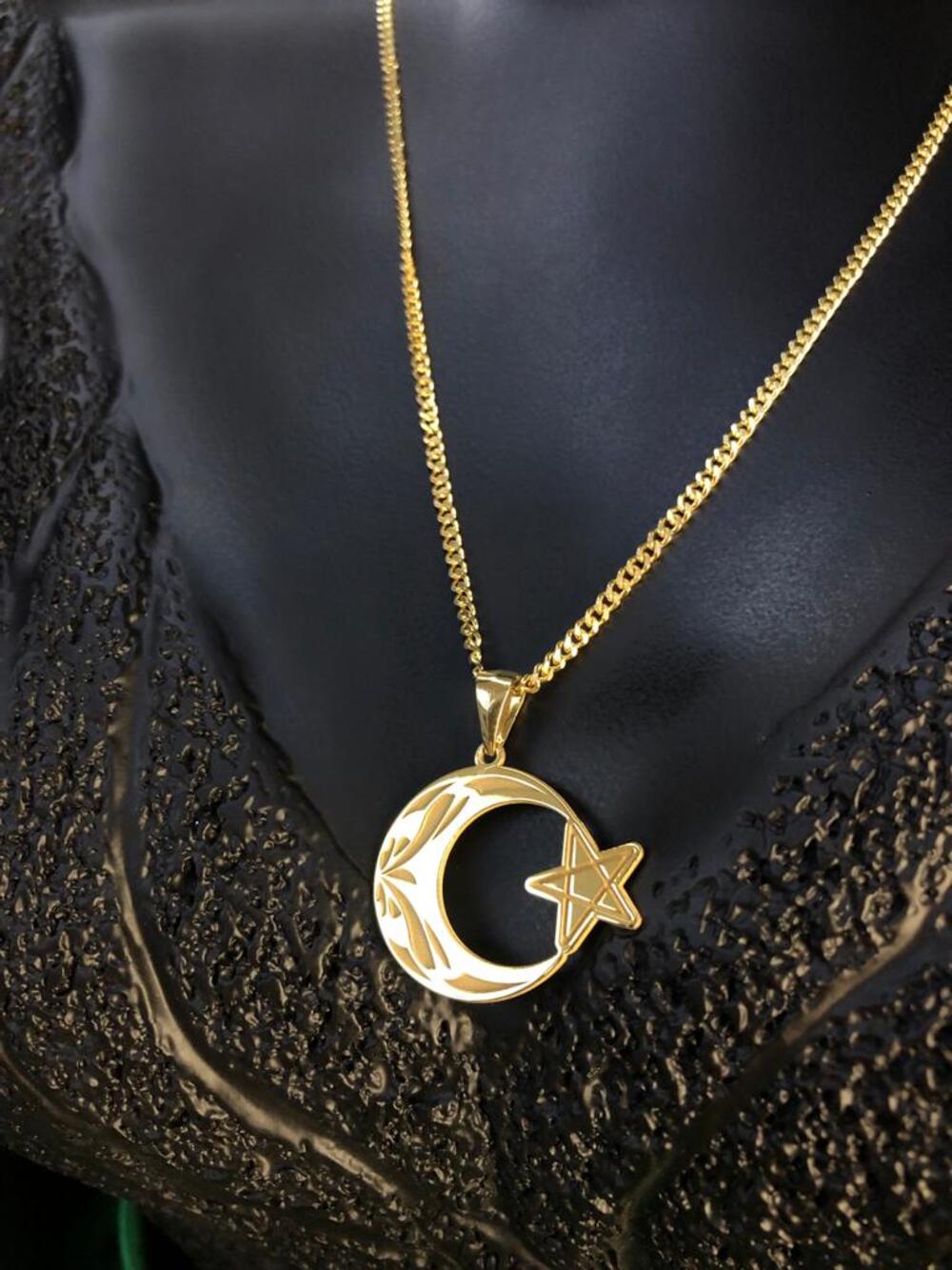 Vog Ay Yıldız Serisi Kalemli Desen Yeşil Renk 925 Ayar Gümüş Kolye Beyaz,Roze Renk Seçeneği