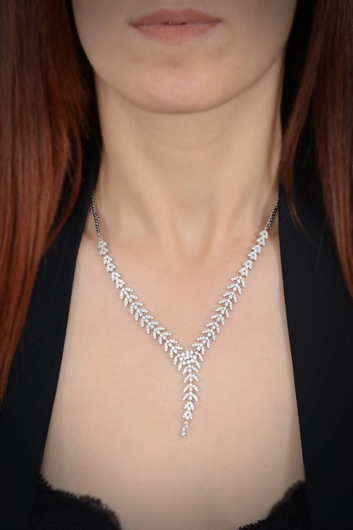 Bengi Zirconia Taşlı Gümüş Su Yolu Set • Işıklı Kutuda • Düğün • Nişan • Söz • Gelin Seti Takımı