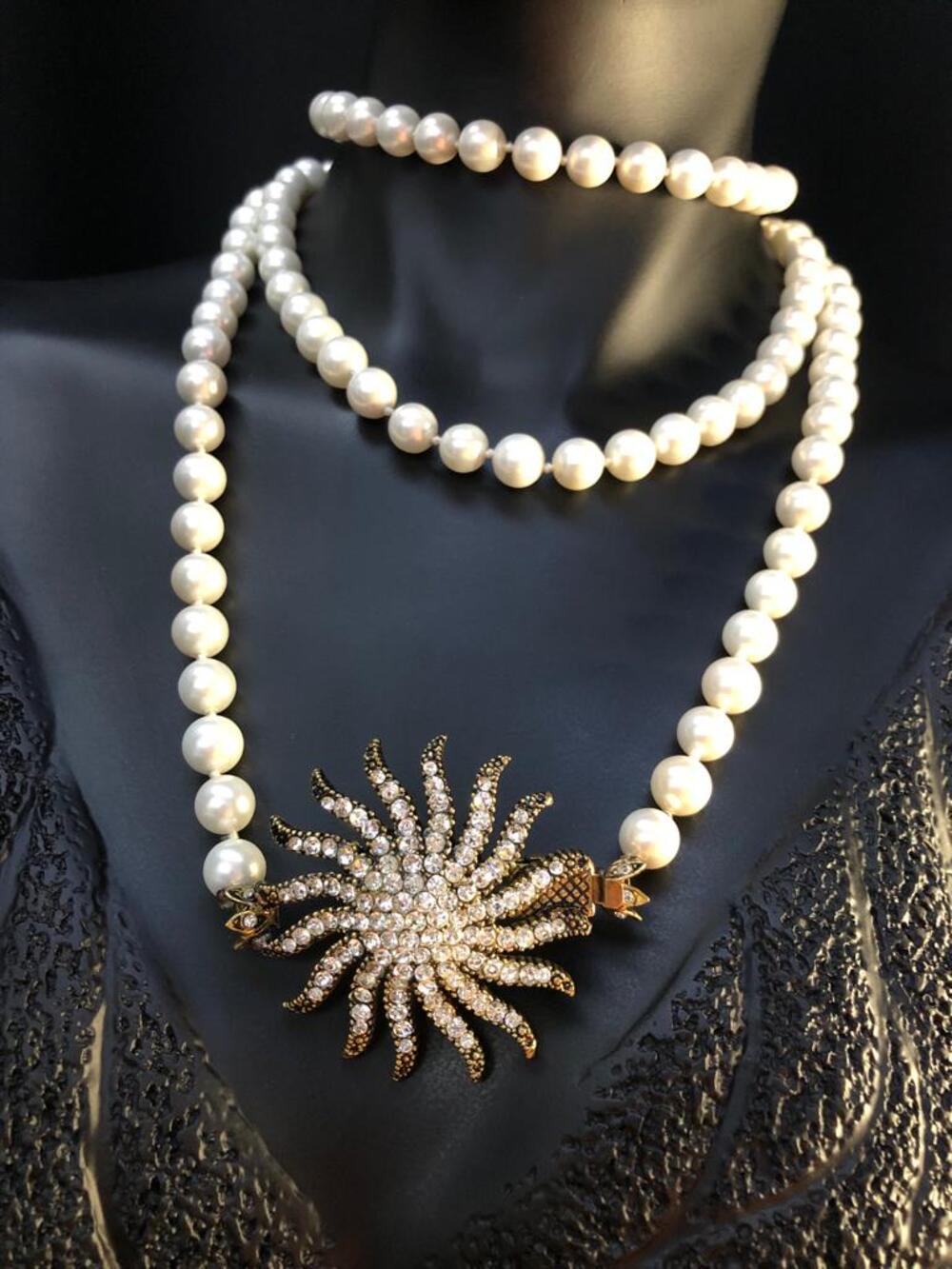 Vog Bijuteri Elmas Montür İnci Model Dizaynlı Şık Tasarım El Işi Kolye (choker)