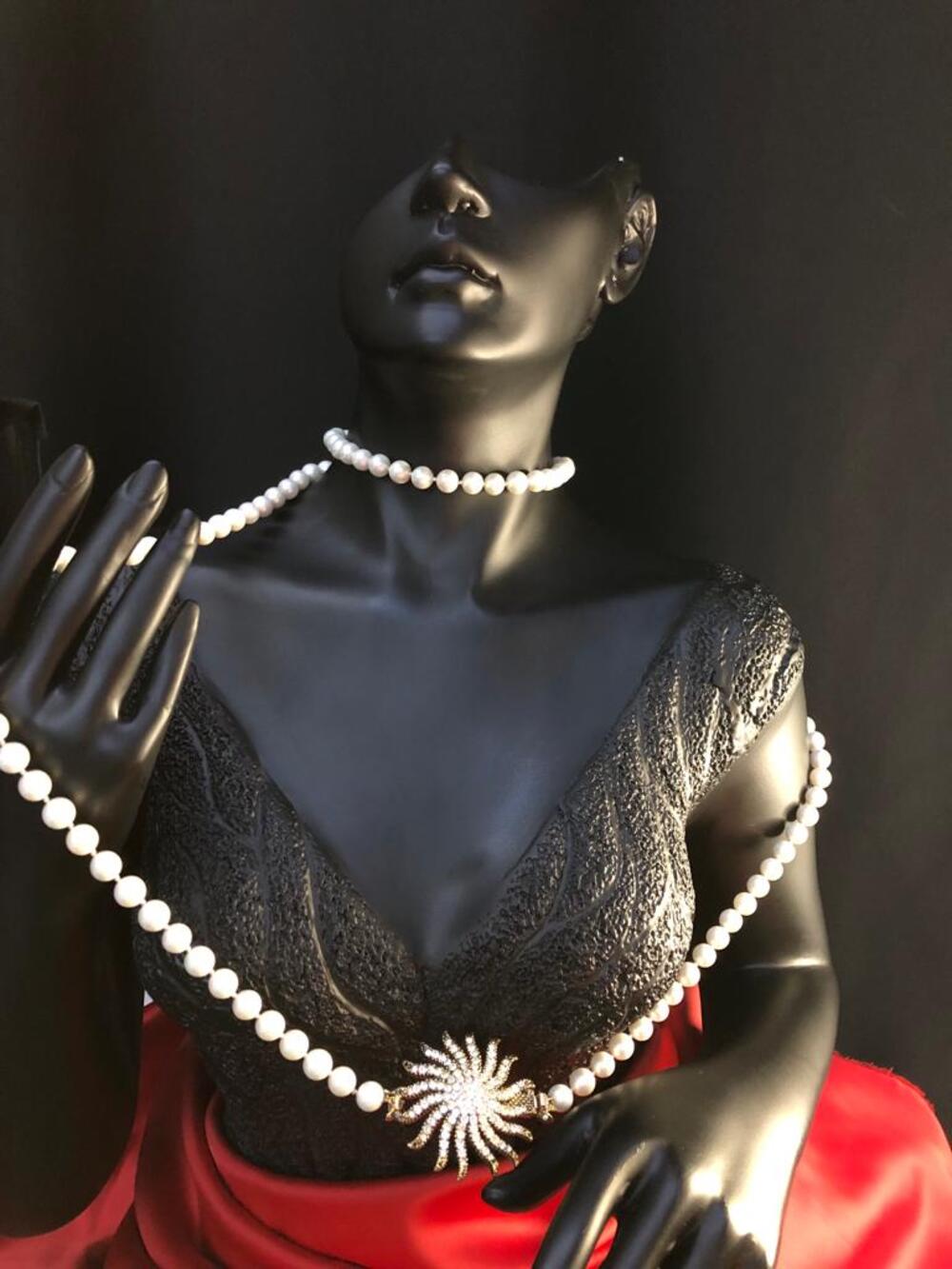 Vog Bijuteri Elmas Montür İnci Model Dizaynlı Şık Tasarım El Işi Kolye (choker)
