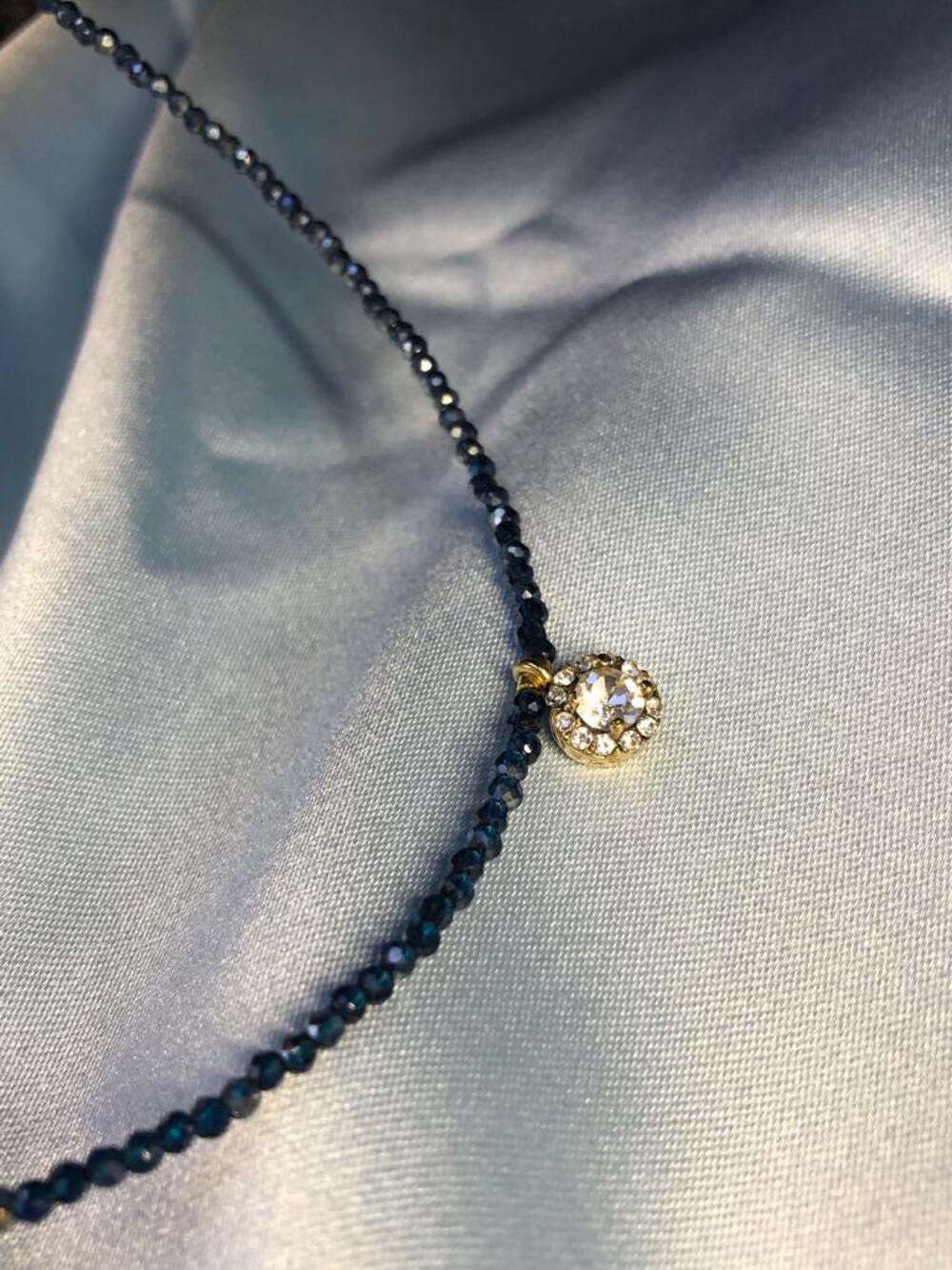 Vog Bujiteri Mavi Kristal Taşlı El Işi Kolye (choker)