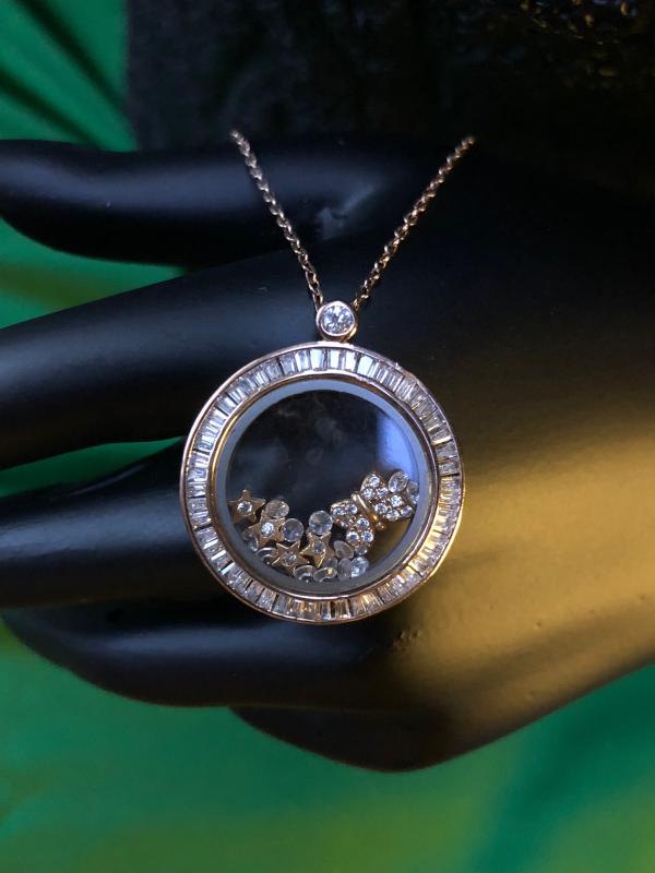 Vog Chopard Cam Fanus Tasarım Model Yıldız Ve Kelebek Fİgürlü Roze Renk 925 Ayar Gümüş Kolye