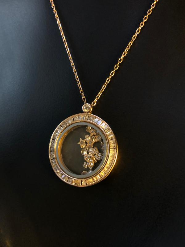 Vog Chopard Cam Fanus Tasarım Model Yıldız Ve Kelebek Fİgürlü Roze Renk 925 Ayar Gümüş Kolye