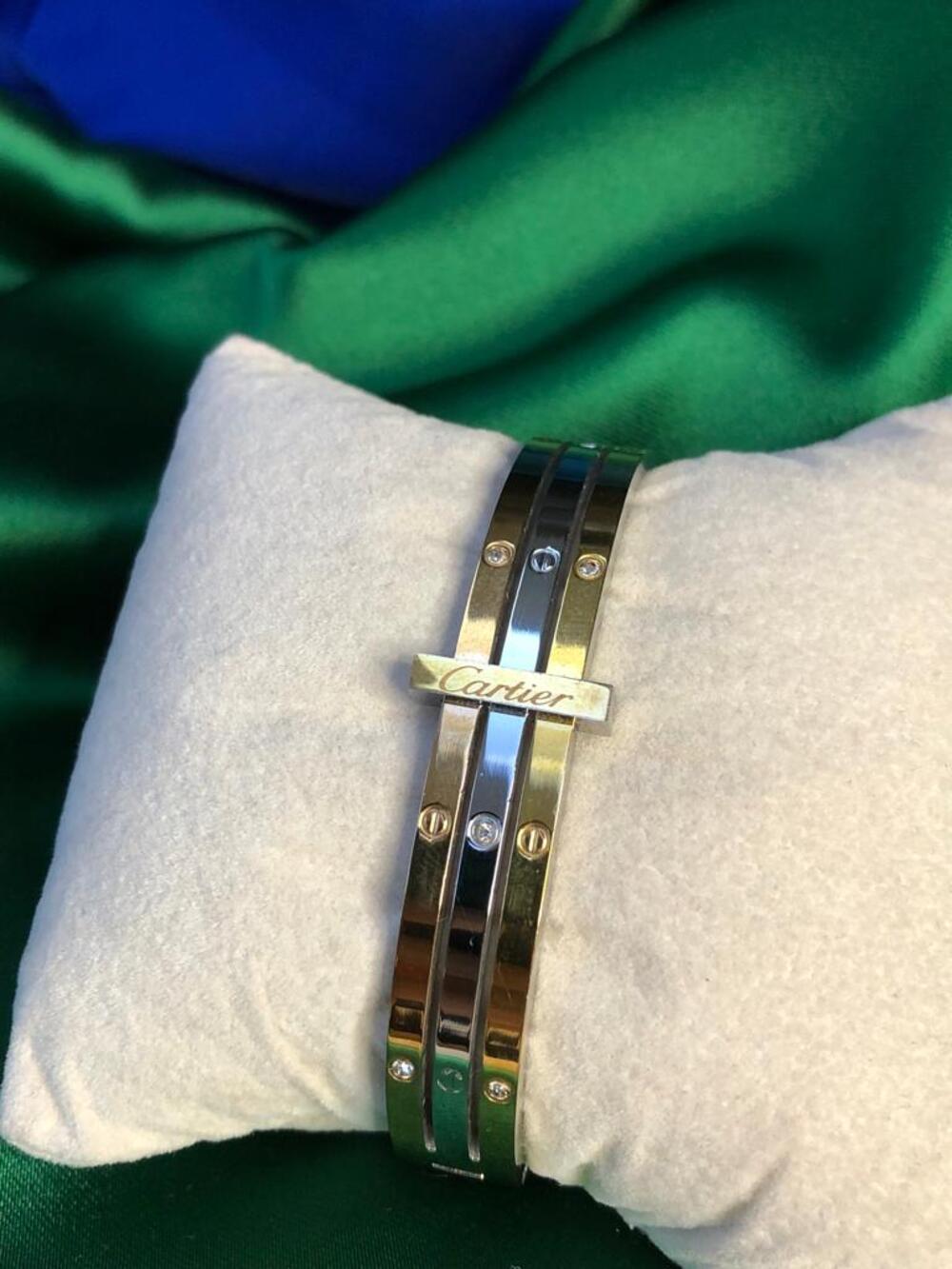 Vog Çelik Cartier Model Taş detaylı 3 Renkli Kelepçe Bilezik