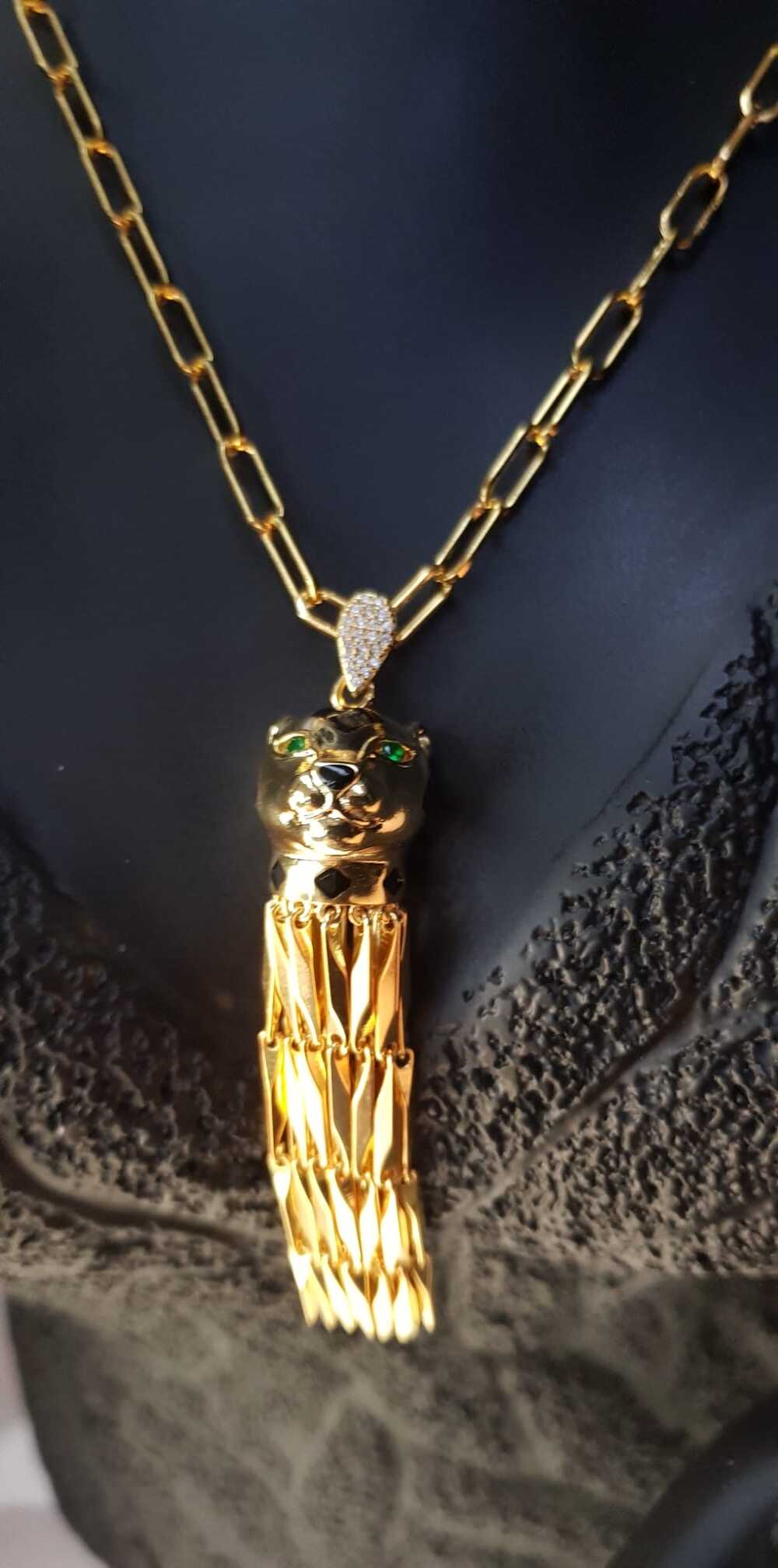 Vog Cartier Model Altın Tasarım Panter (Jaguar) 1. Sınıf Şık Tasarım Çelik Kolye