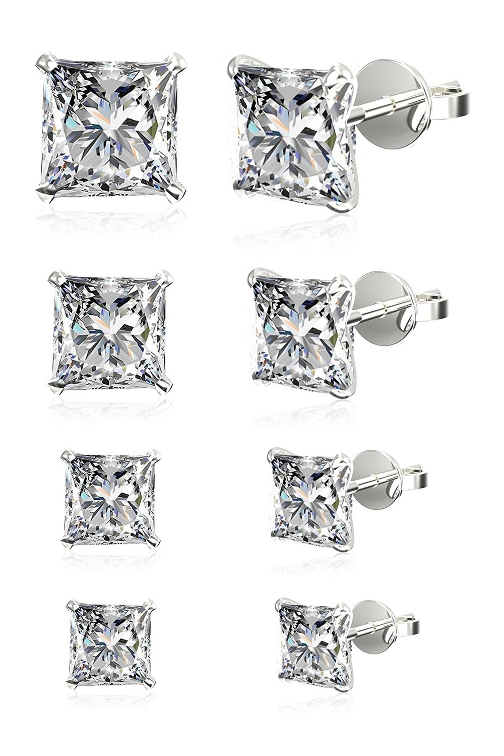 Vog Çivi Model Prenses Kesim Kare Zirconia Küpe 4’lü Set 3, 4, 5, 6 Mm Sarı,Roze Seçeneği