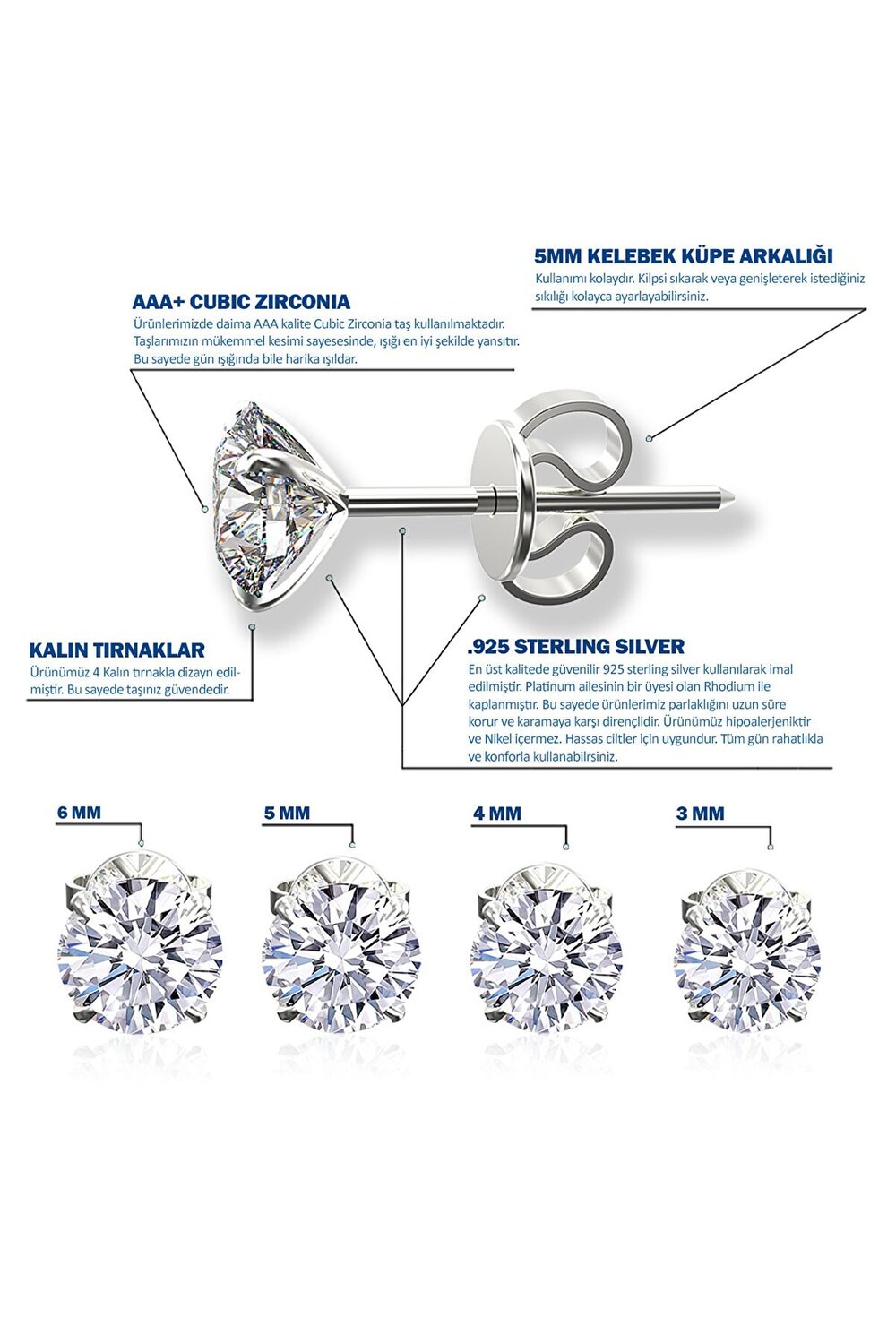 Vog Çivi Model Prenses Kesim Kare Zirconia Küpe 4’lü Set 3, 4, 5, 6 Mm Sarı,Roze Seçeneği