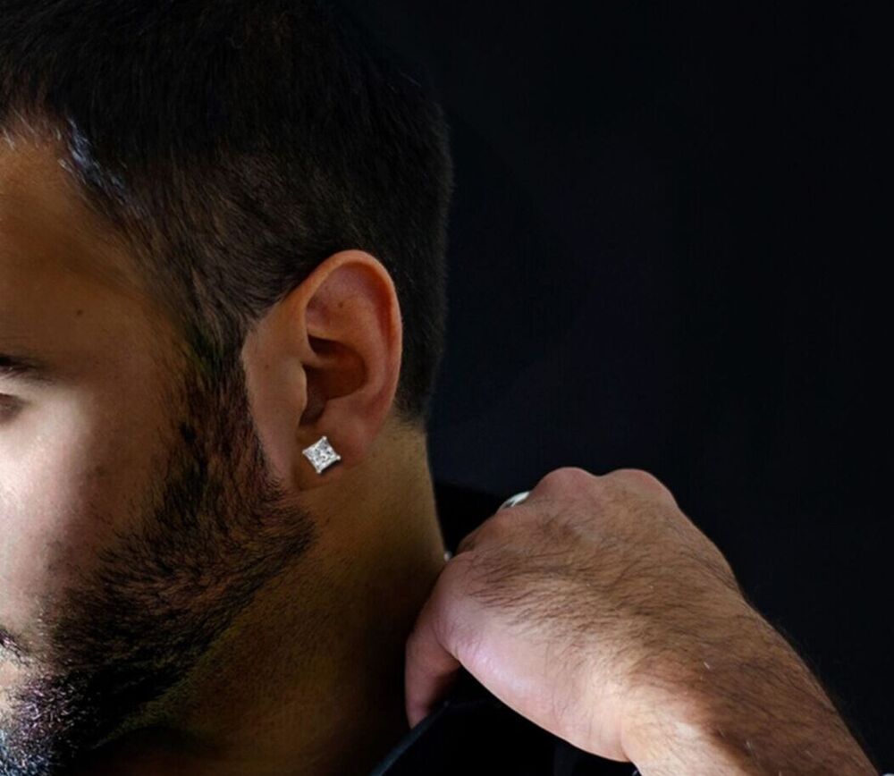 Vog Çivi Model Prenses Kesim Kare Zirconia Küpe 7mm  925 Ayar Beyaz Renk Küpe Sarı,Roze Seçeneği