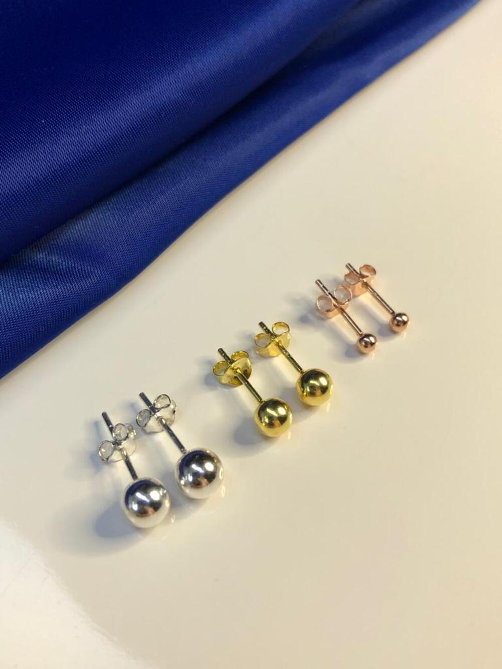Vog Çivi Model Top Küpe 3 Adet 3 Boy 3 Renk 3mm-4mm-5mm  925 Ayar Beyaz Renk Küpe Sarı,Roze Seçeneği