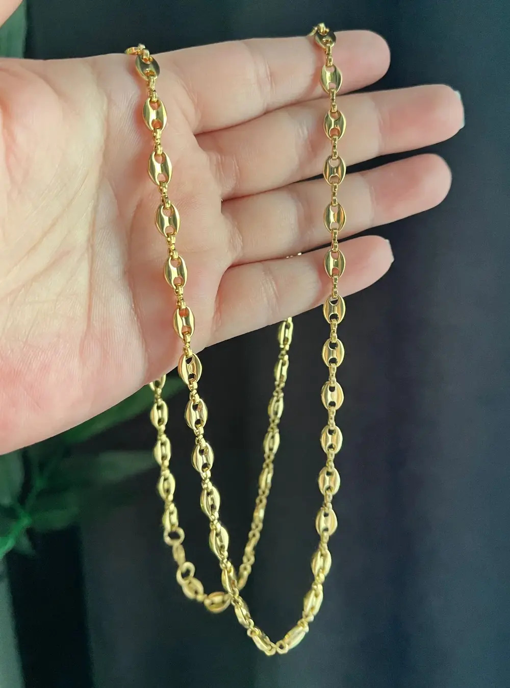 Vog Unisex Gemici Model Düğme Model Paslanmaz  Sarı Renk 24 Ayar Altın Kaplama Çelik Zincir Kolye
