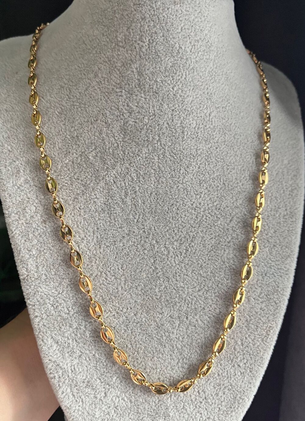 Vog Unisex Gemici Model Düğme Model Paslanmaz  Sarı Renk 24 Ayar Altın Kaplama Çelik Zincir Kolye