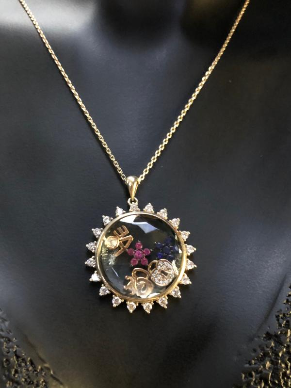 Vog Chopard Faset Cam Kesim Tasarım Model Love,Kalp Çiçek Detaylı Roze Renk 925 Ayar Gümüş Kolye