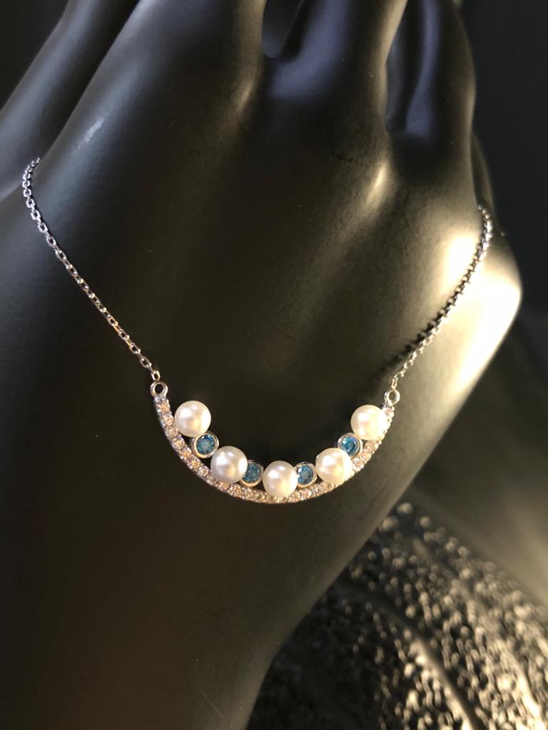 VOG İNCİ TANELERİ BEYAZ RENK 925 AYAR GÜMÜŞ KOLYE SARI,ROZE SEÇENEĞİ