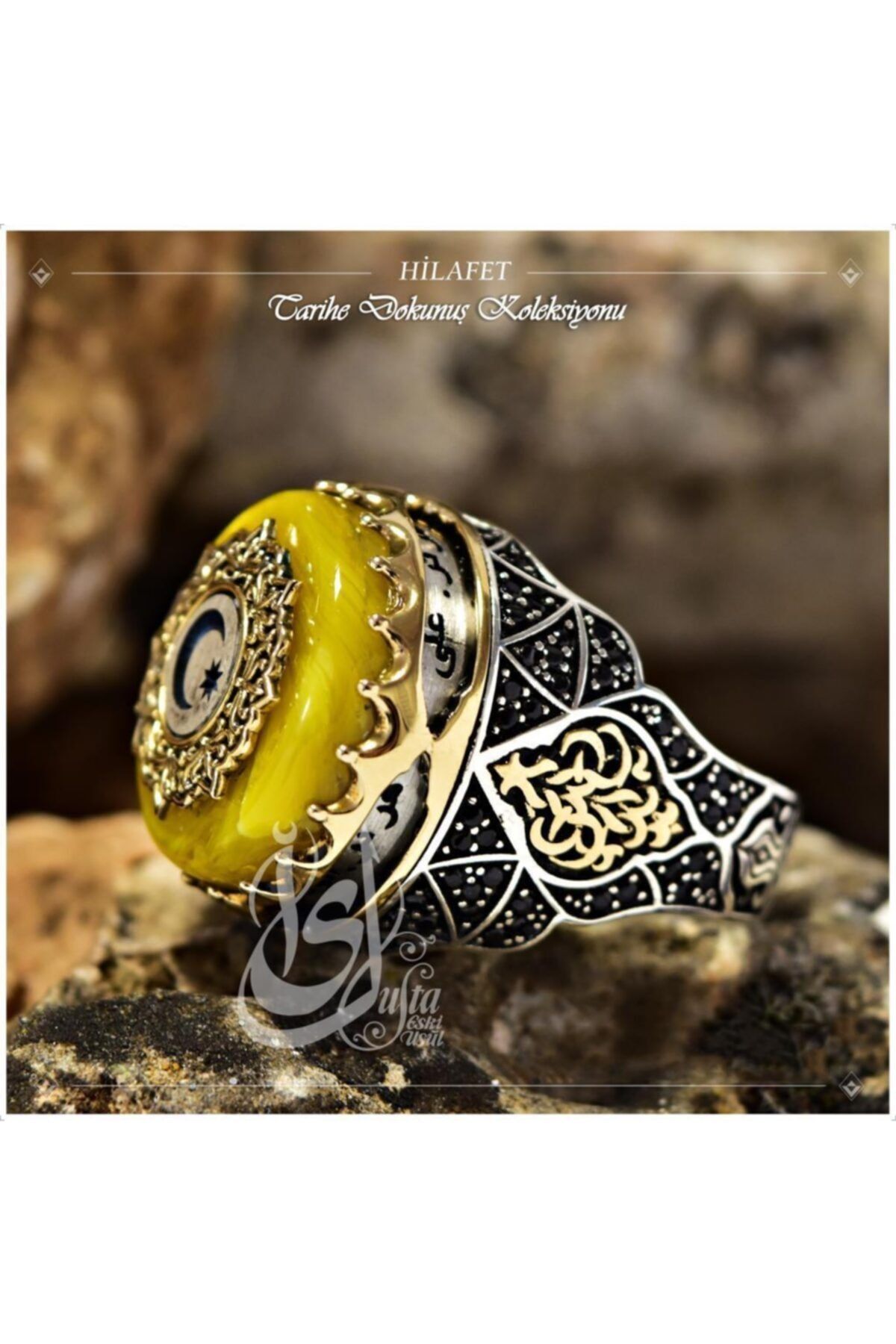 Erkek Gümüş Yüzük - Islam Usta Tasarımı Hilafet • Işıklı Kutuda • Sevgiliye • Eşe Yüzük