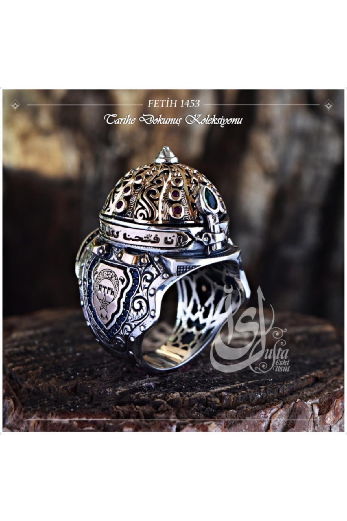 Erkek Gümüş Yüzük - Islam Usta Tasarımı Fetih 1453 • Işıklı Kutuda • Sevgiliye • Eşe Yüzük