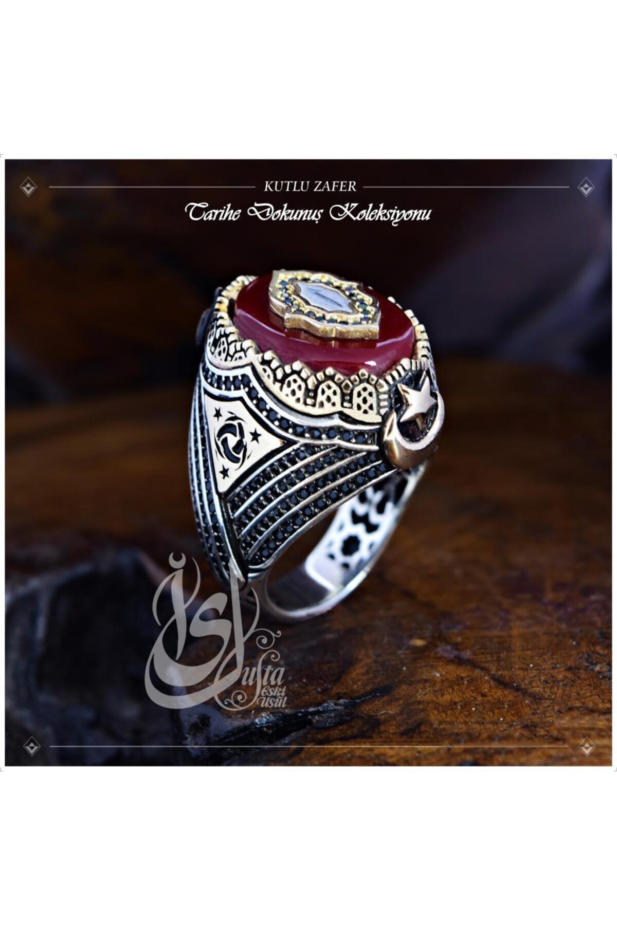 Erkek Gümüş Yüzük - Islam Usta Tasarımı Kutlu Zafer 5 • Işıklı Kutuda • Sevgiliye • Eşe Yüzük