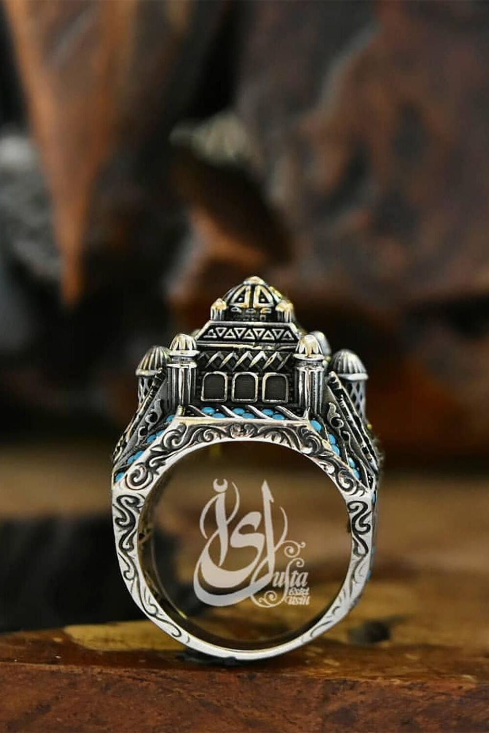 Erkek Gümüş Bileklik - Islam Usta Tasarımı Gümüş Camii Model • Işıklı Kutuda • Sevgiliye • Eşe Yüzük