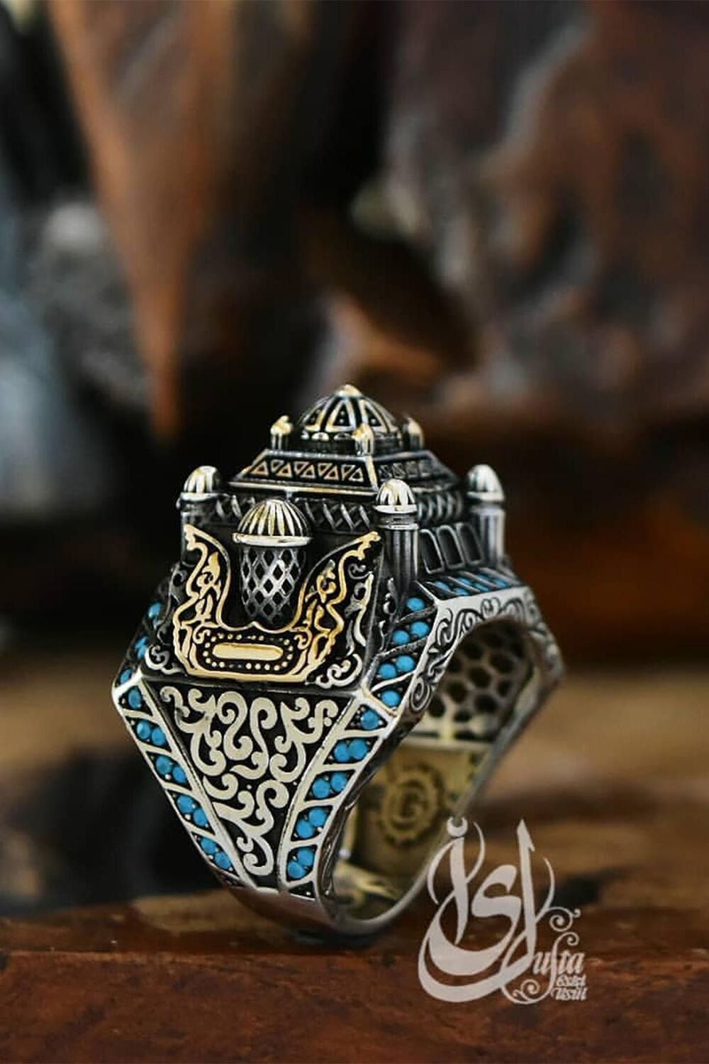 Erkek Gümüş Bileklik - Islam Usta Tasarımı Gümüş Camii Model • Işıklı Kutuda • Sevgiliye • Eşe Yüzük