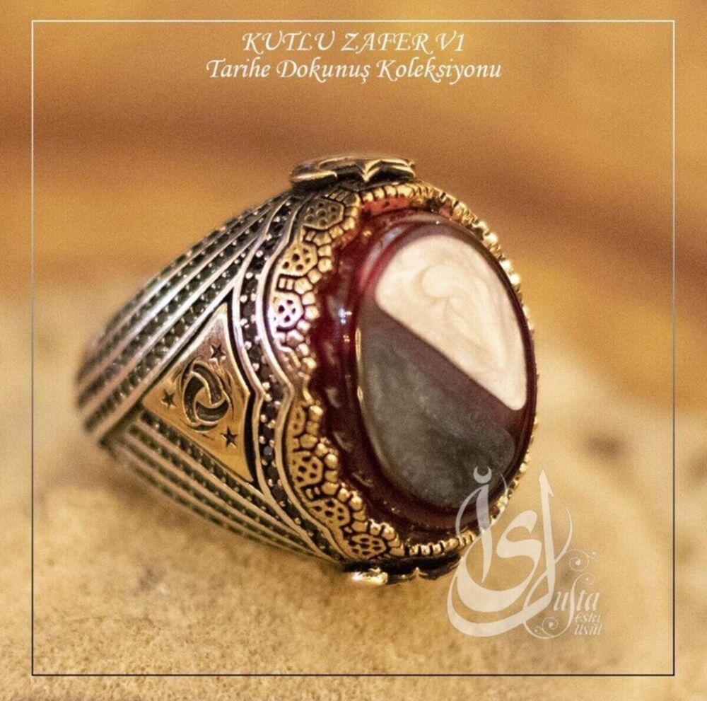 Erkek Gümüş Yüzük - Islam Usta Tasarımı Kutlu Zafer Model 1 • Işıklı Kutuda • Sevgiliye • Eşe Yüzük