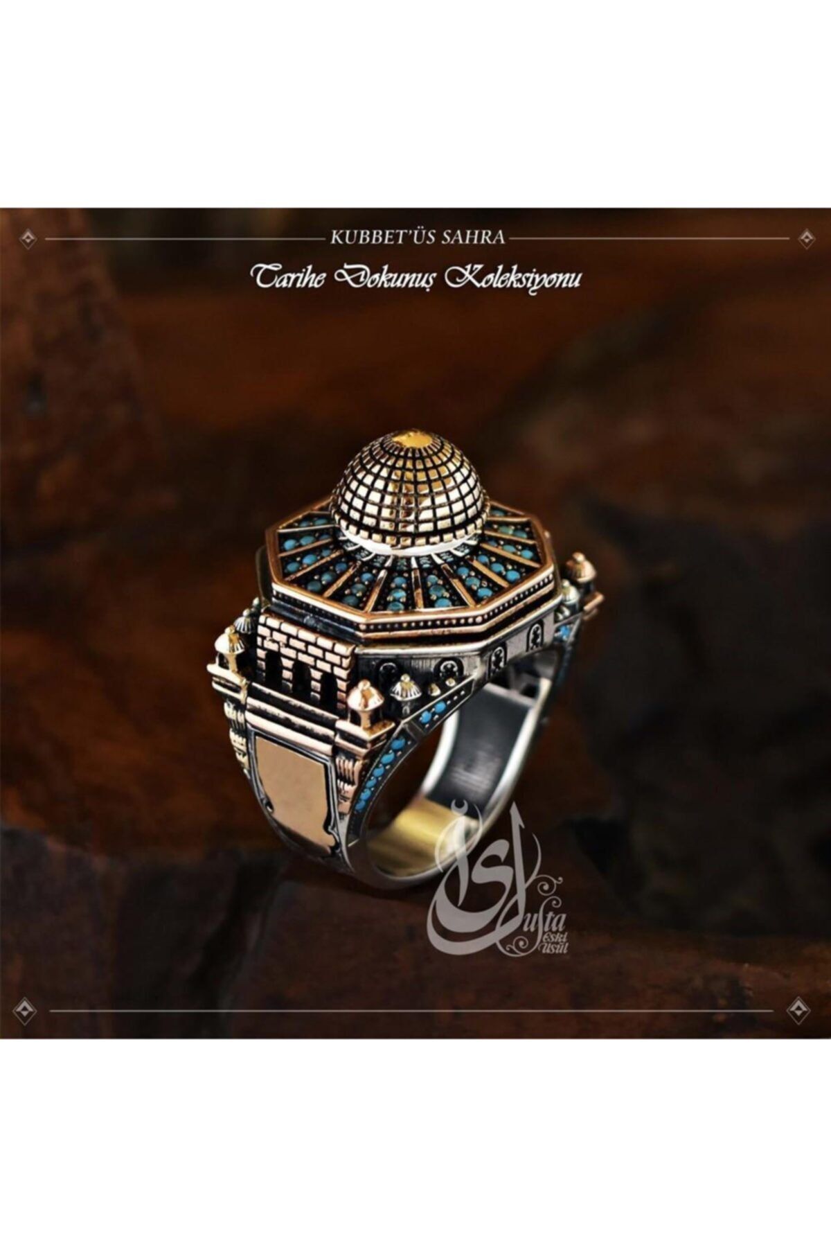 Erkek Gümüş Yüzük - Islam Usta Tasarımı Kubbetüs Sahra • Işıklı Kutuda • Sevgiliye • Eşe Yüzük