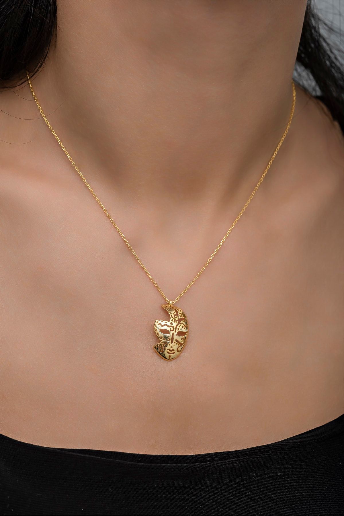 Vog Kadın 925 Ayar Gümüş Gold Rengi Maske Kolye Roze,Beyaz Seçeneği