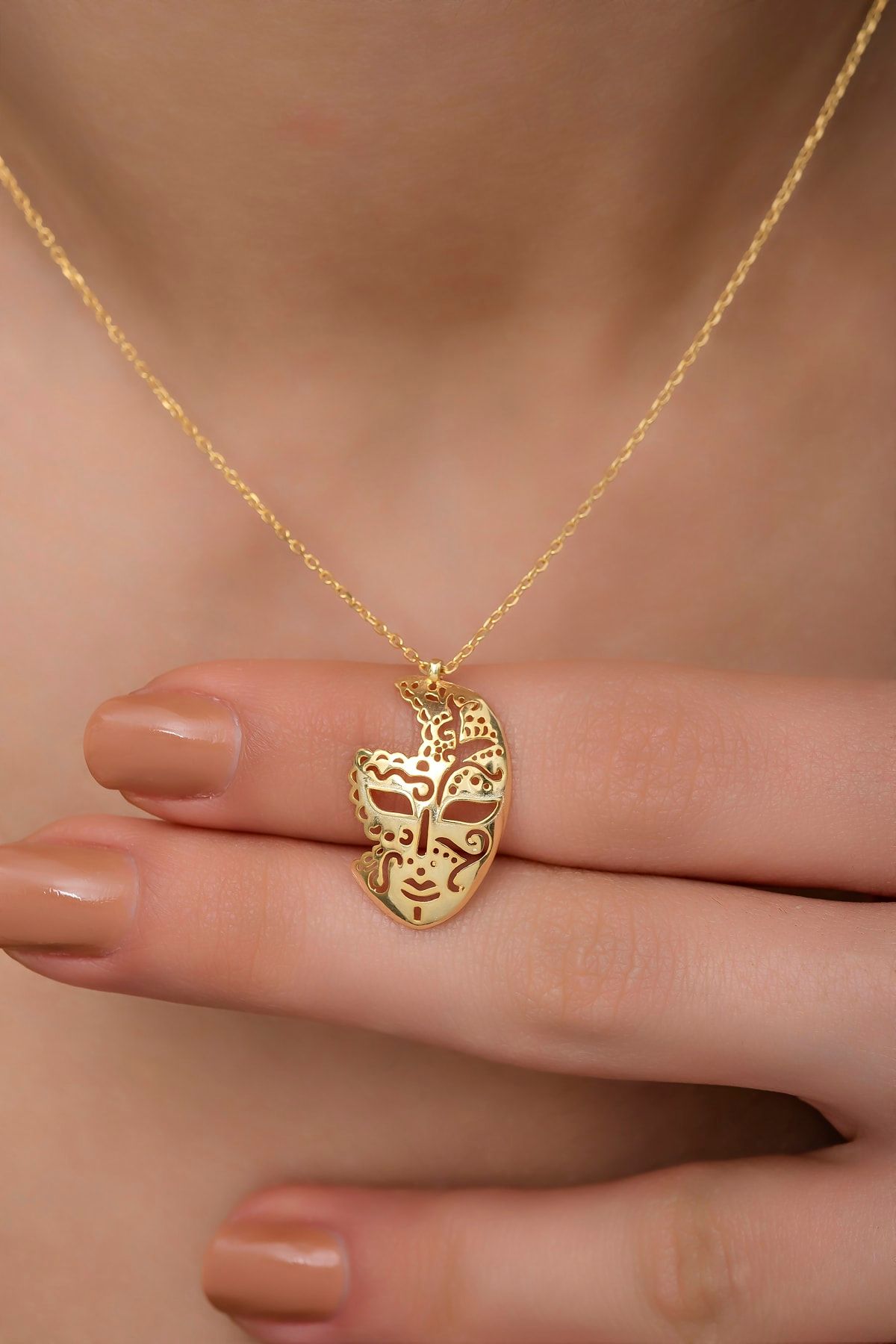 Vog Kadın 925 Ayar Gümüş Gold Rengi Maske Kolye Roze,Beyaz Seçeneği